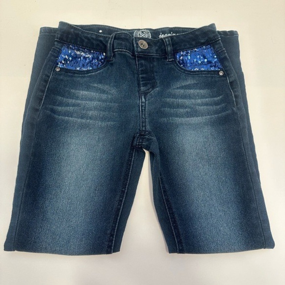 SO Authentic American Heritage Girls Sequin Pocket Jeggings Dark Wash Size 10